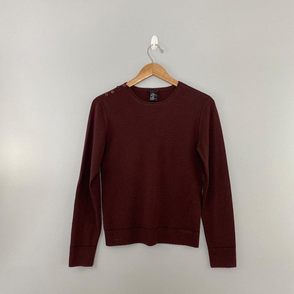 Theory Wool Sweater with Buttons at Shoulder